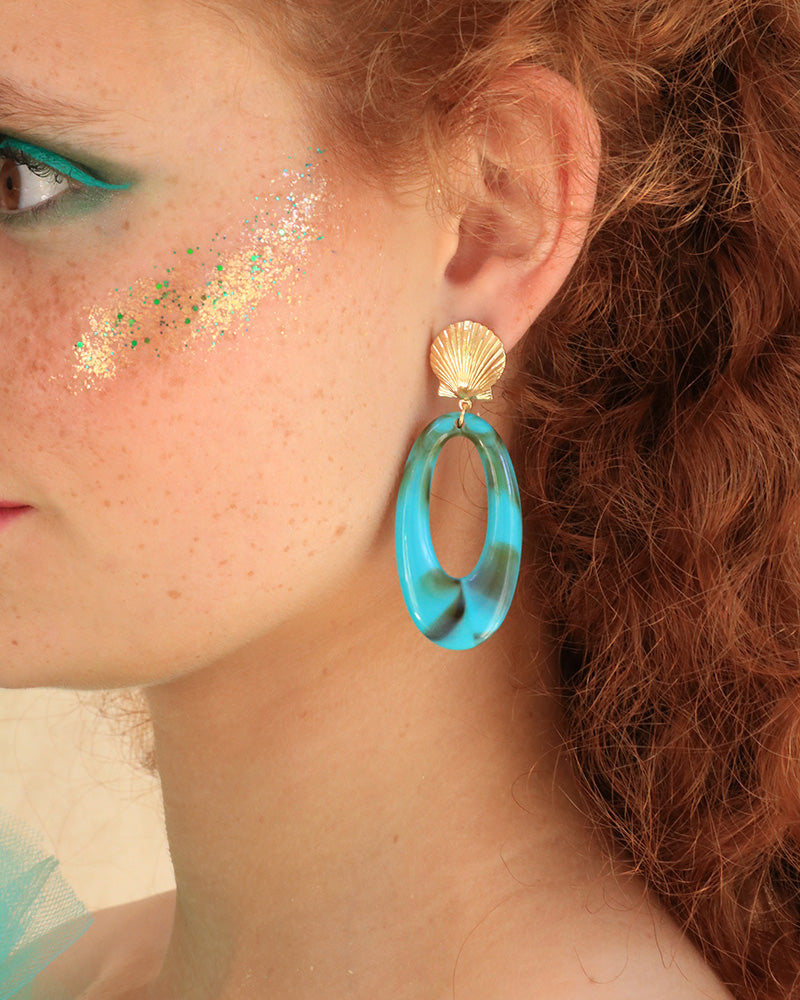 Boucles Callia Néréides Acrylique Turquoise Portée - Artisanat Bordeaux