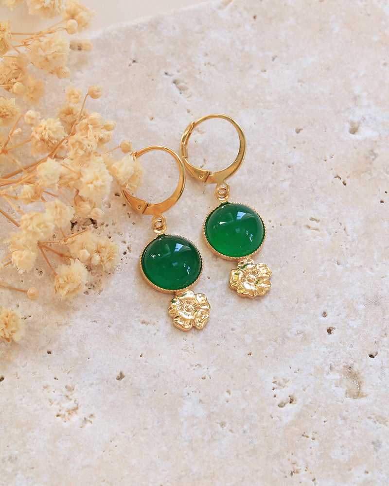 Boucle Petites Pendantes Eclosion Agate Verte - Artisanat Bordeaux