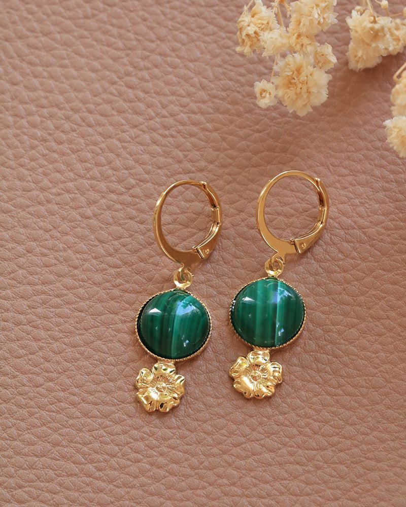 Boucle Petites Pendantes Eclosion Malachite - Artisanat Bordeaux