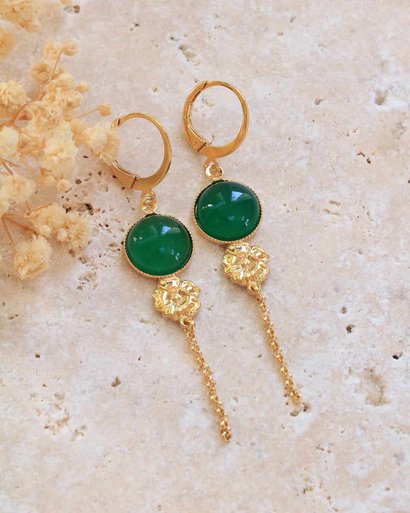 Boucle Pendantes Eclosion Agate Verte - Artisanat Bordeaux