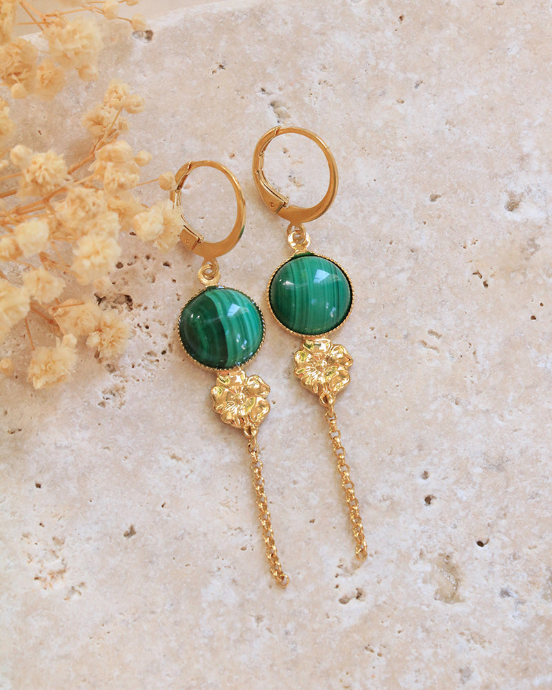 Boucle Pendantes Eclosion Malachite - Artisanat Bordeaux
