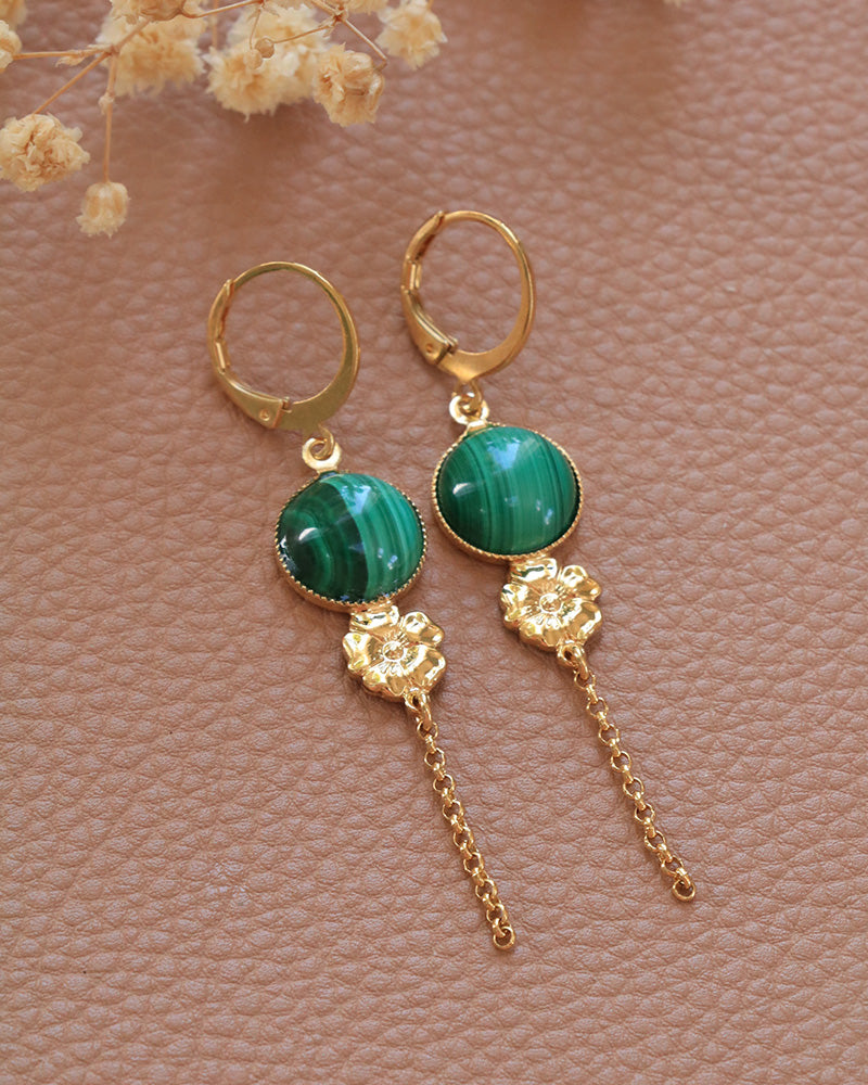Boucle Pendantes Eclosion Malachite - Artisanat Bordeaux