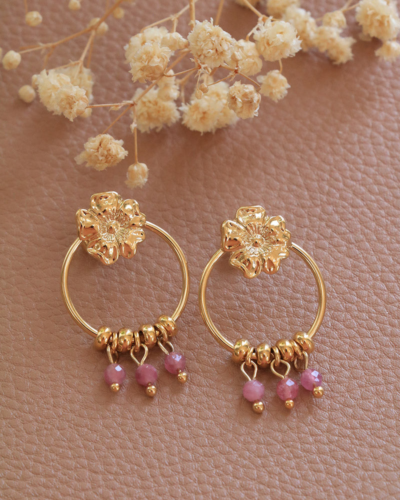 Boucle Puces Pierres Eclosion Rhodonite - Artisanat Bordeaux