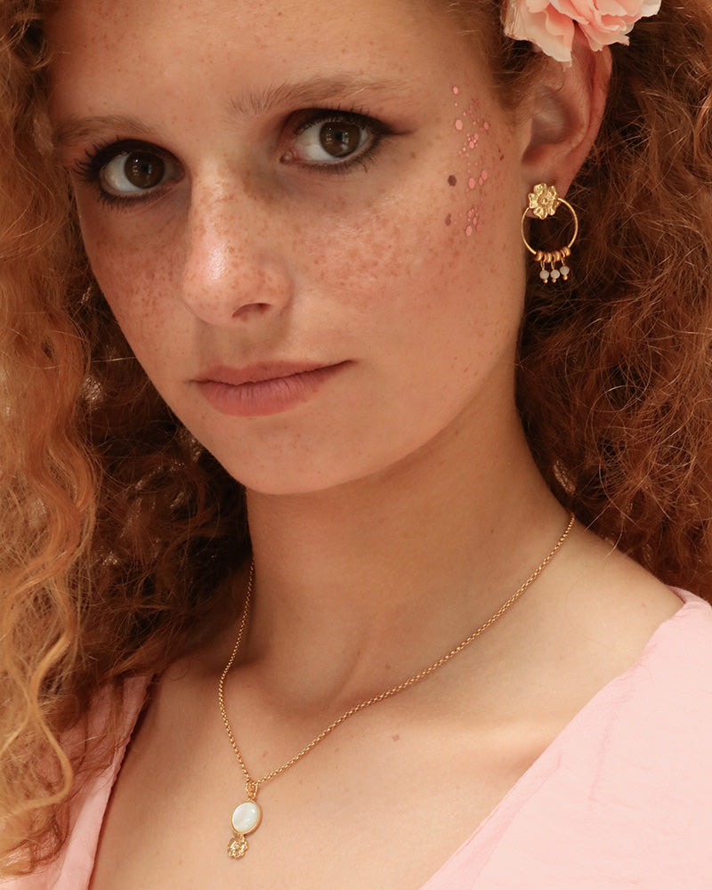 Boucle Puces Pierres Eclosion Nacre Blanc Portée - Artisanat Bordeaux