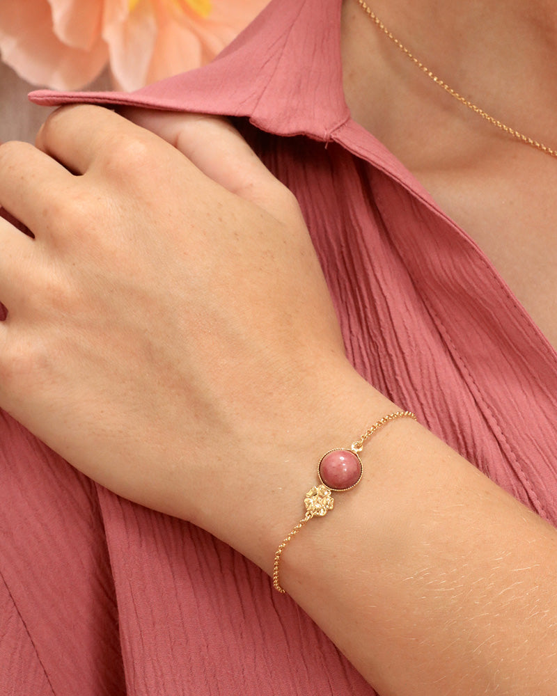 Bracelet Eclosion Rhodonite Portée - Artisanat Bordeaux