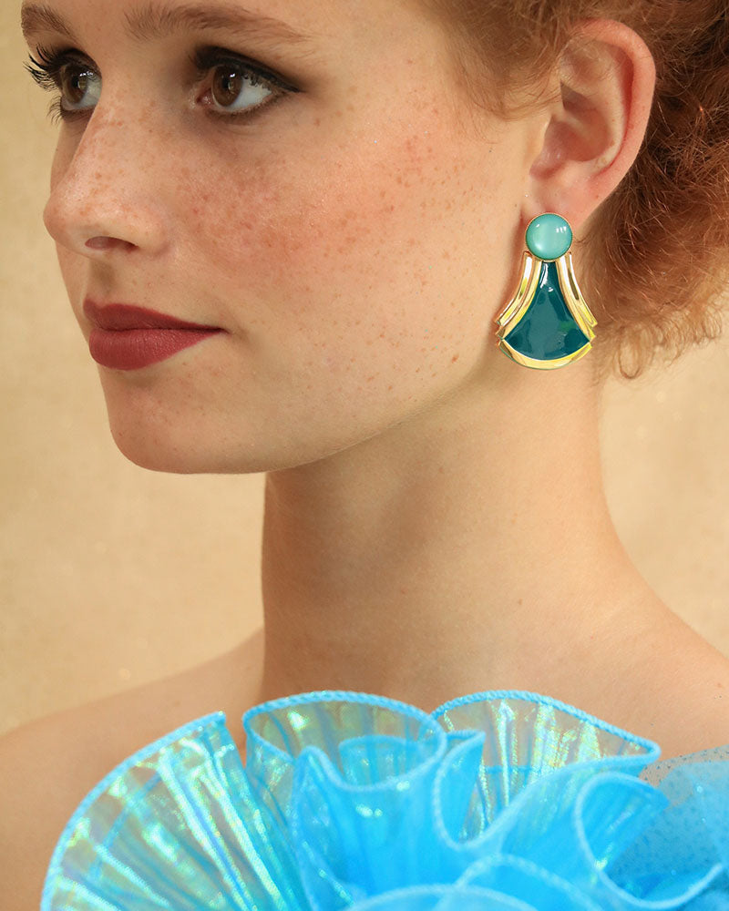 Boucles Ianira Néréides Bleu Canard Portée - Artisanat Bordeaux