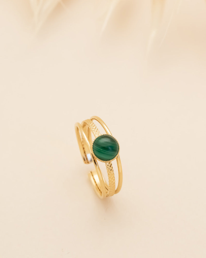 Bague malachite, création artisanale Aurélie Joliff, bijouterie Bordeaux.