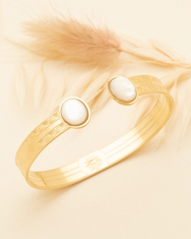 Bracelet Manchette avec Pierres Ovales en Nacre - Collection Waikiki