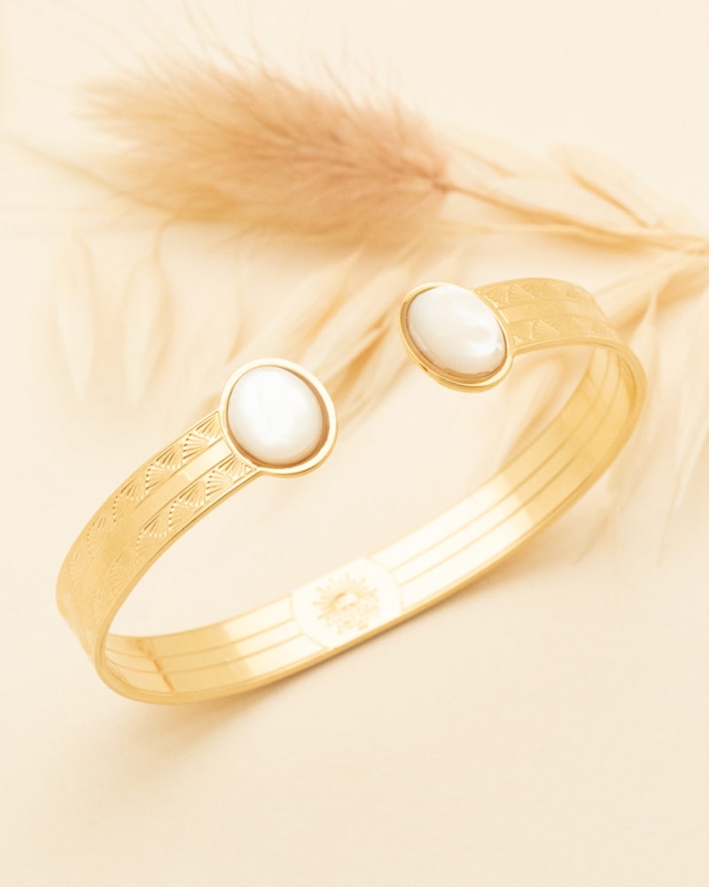 Bracelet Manchette avec Pierres Ovales en Nacre - Collection Waikiki