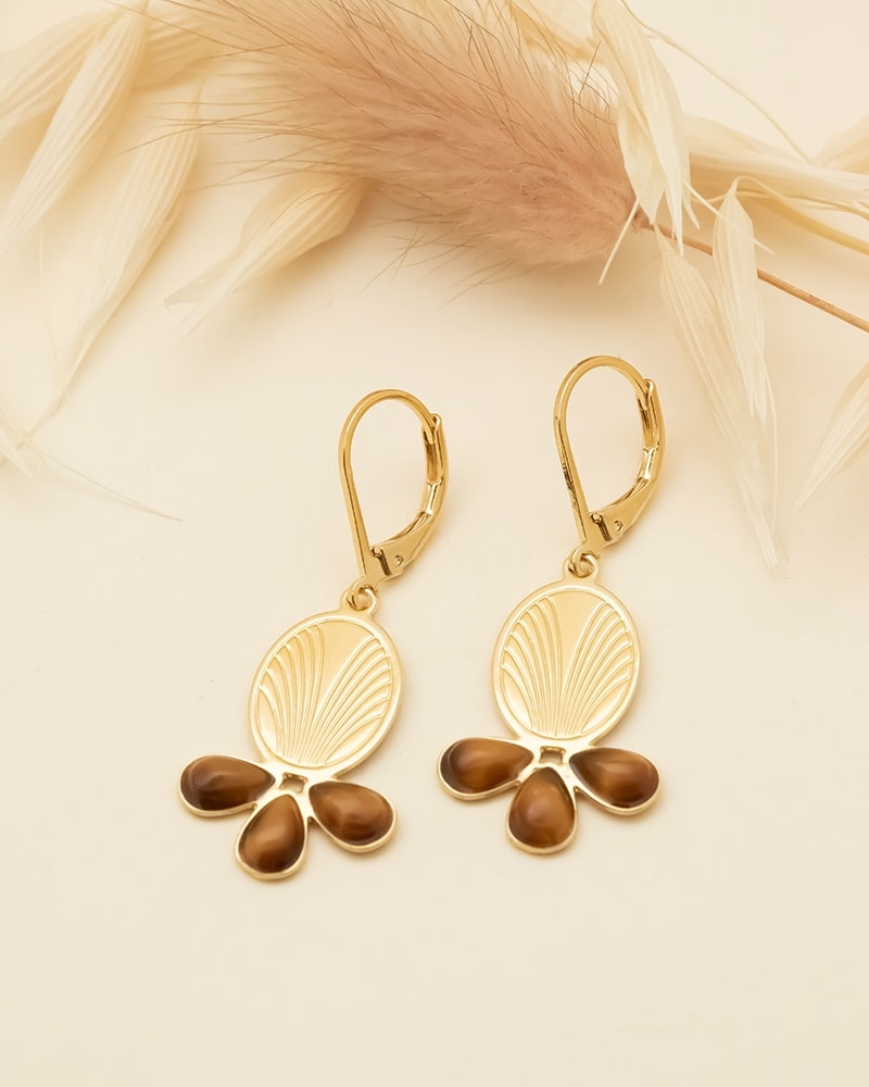 Dormeuses 3 Pierres Waikiki en Oeil de Tigre