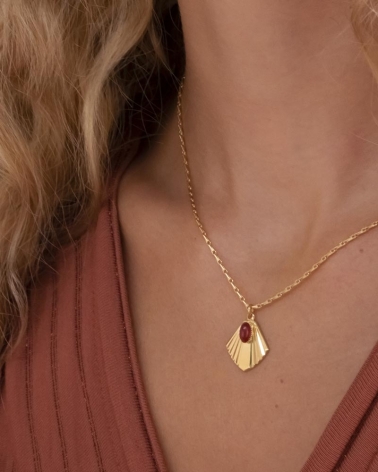 Collier Shanghai porté - Cornaline (Rouge)