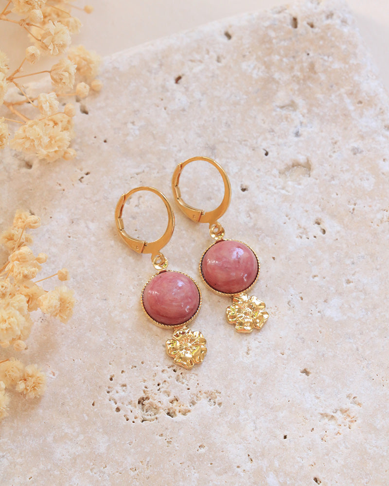 Boucle Petites Pendantes Eclosion Rhodonite - Artisanat Bordeaux
