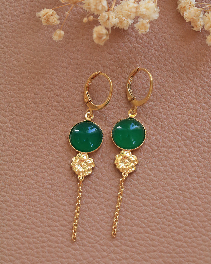 Boucle Pendantes Eclosion Agate Verte - Artisanat Bordeaux