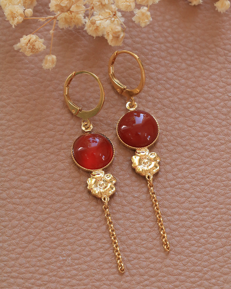Boucle Pendantes Eclosion Cornaline - Artisanat Bordeaux