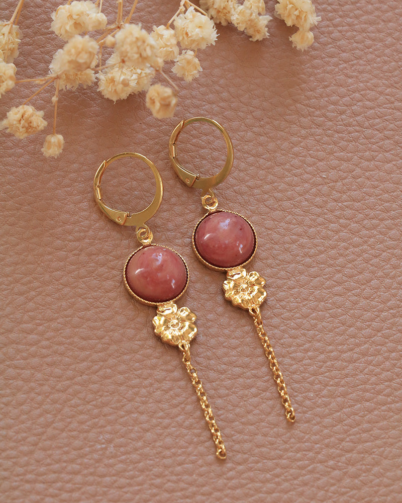 Boucle Pendantes Eclosion Rhodonite - Artisanat Bordeaux