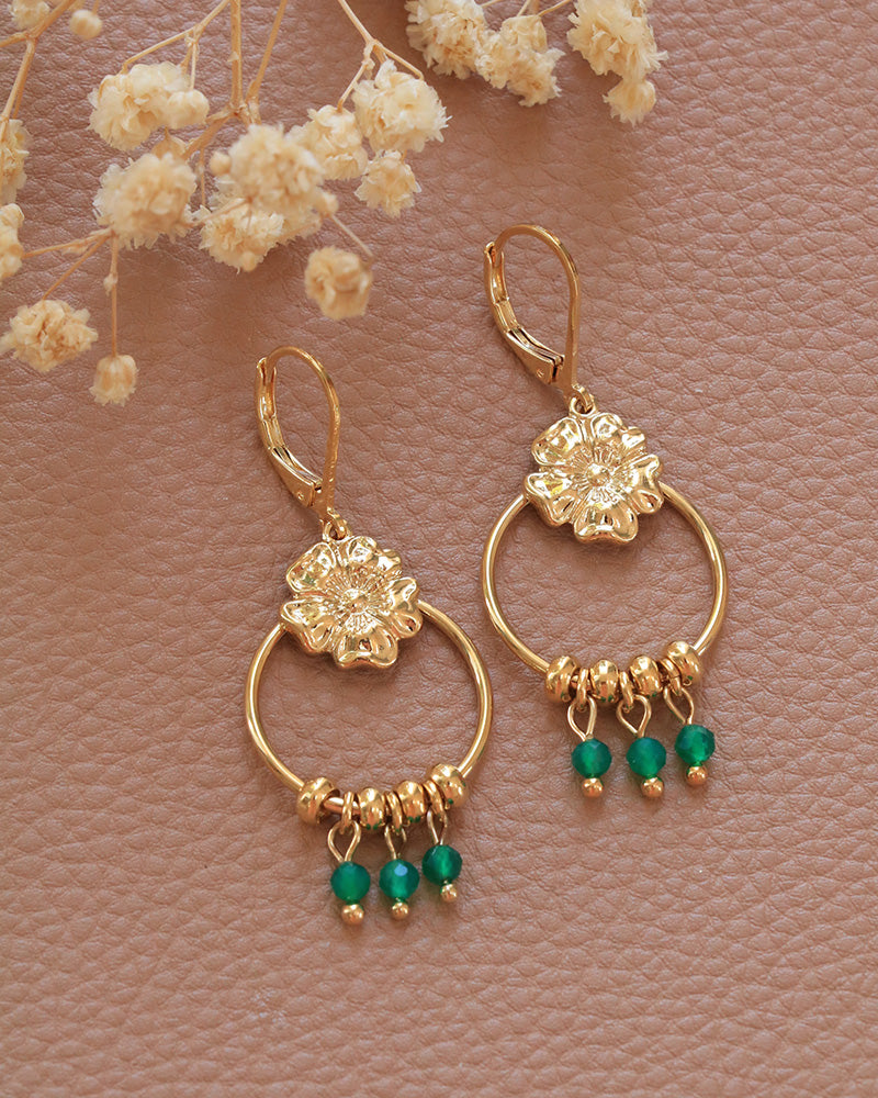Boucle Pendantes Pierres Eclosion Agate Verte - Artisanat Bordeaux