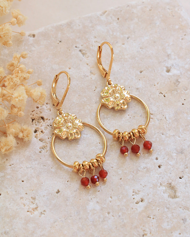 Boucle Pendantes Pierres Eclosion Cornaline - Artisanat Bordeaux