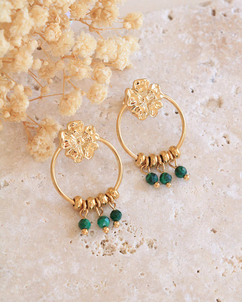 Boucle Puces Pierres Eclosion Malachite - Artisanat Bordeaux