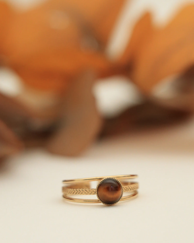 Bague oeil de tigre, création artisanale Aurélie Joliff, bijouterie Bordeaux.