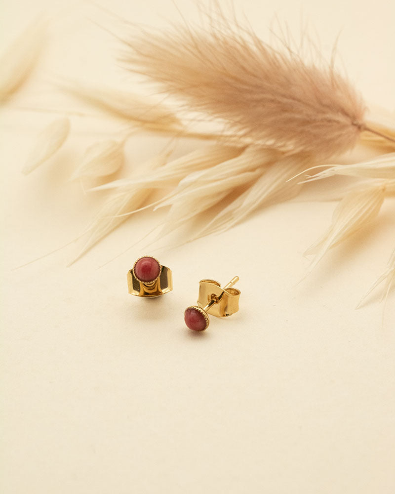 Boucle rhodonite, création artisanale Aurélie Joliff, bijouterie Bordeaux.
