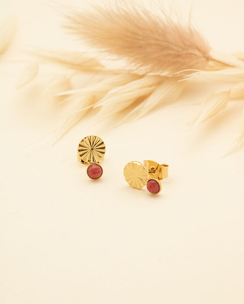Boucle rhodonite, création artisanale Aurélie Joliff, bijouterie Bordeaux.