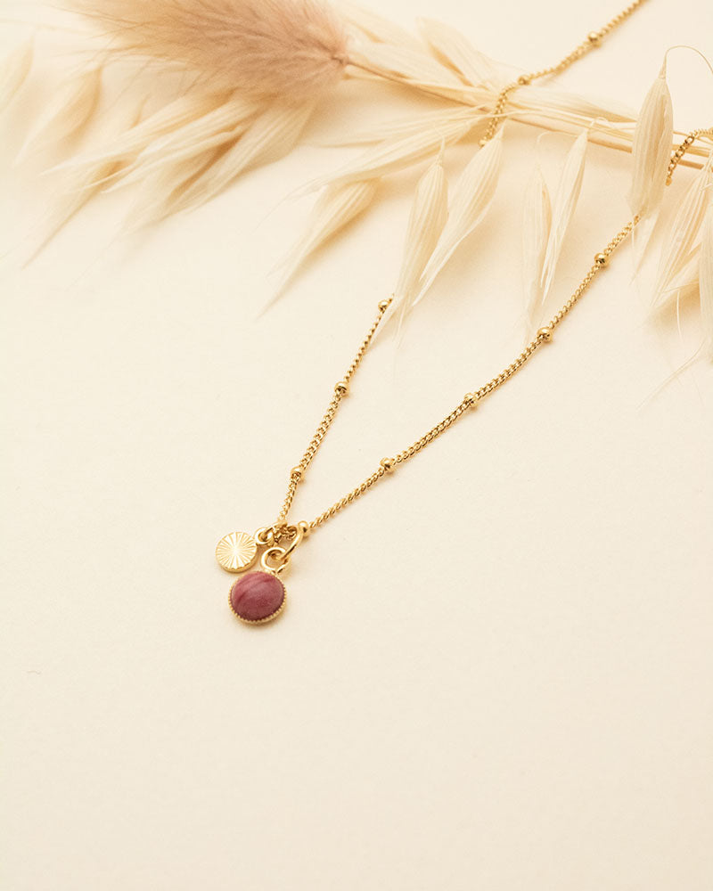Collier rhodonite, création artisanale Aurélie Joliff, bijouterie Bordeaux.